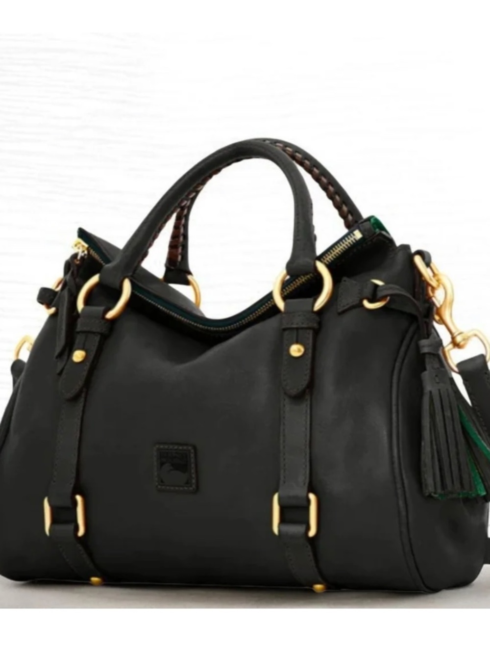 Dooney & Bourke Black Leather Florentine Satchel with Gold Hardware